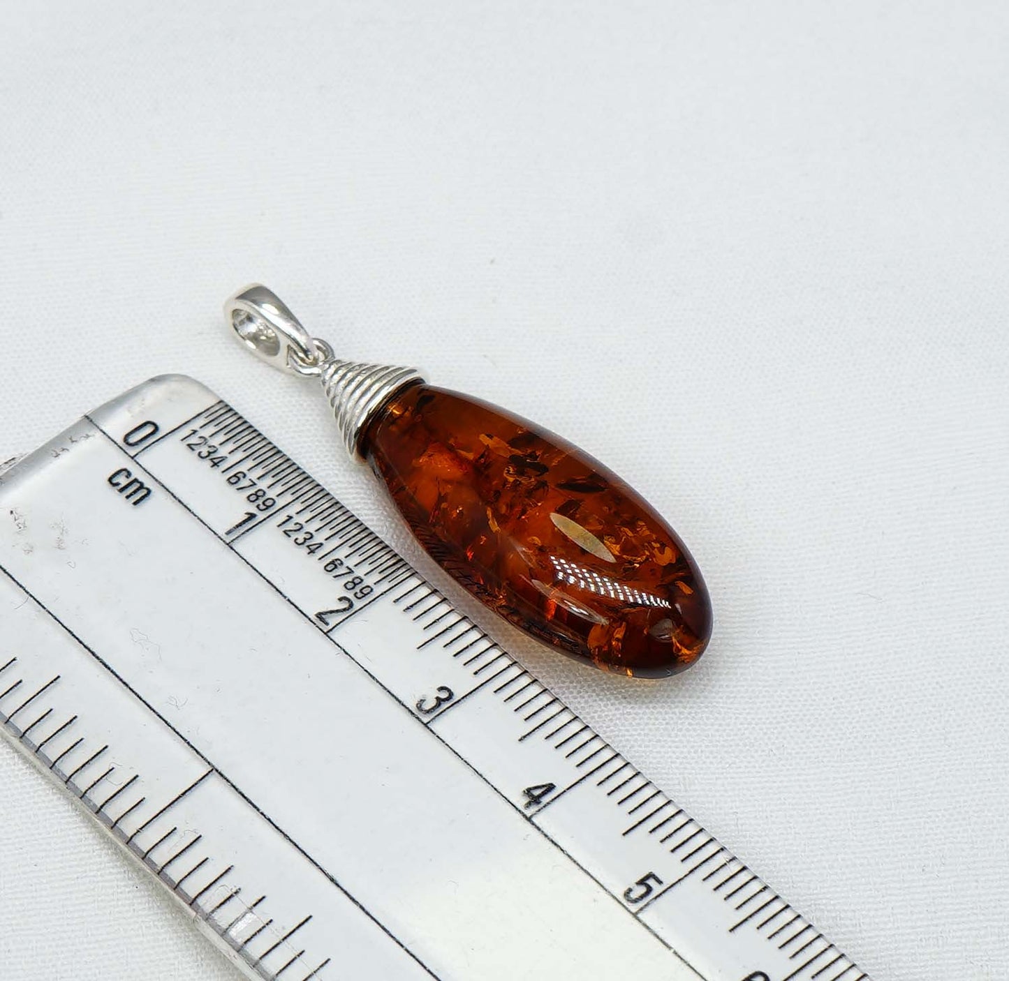 925 Solid Sterling Silver Natural Baltic Amber Chain Pendant-19.8 Inches