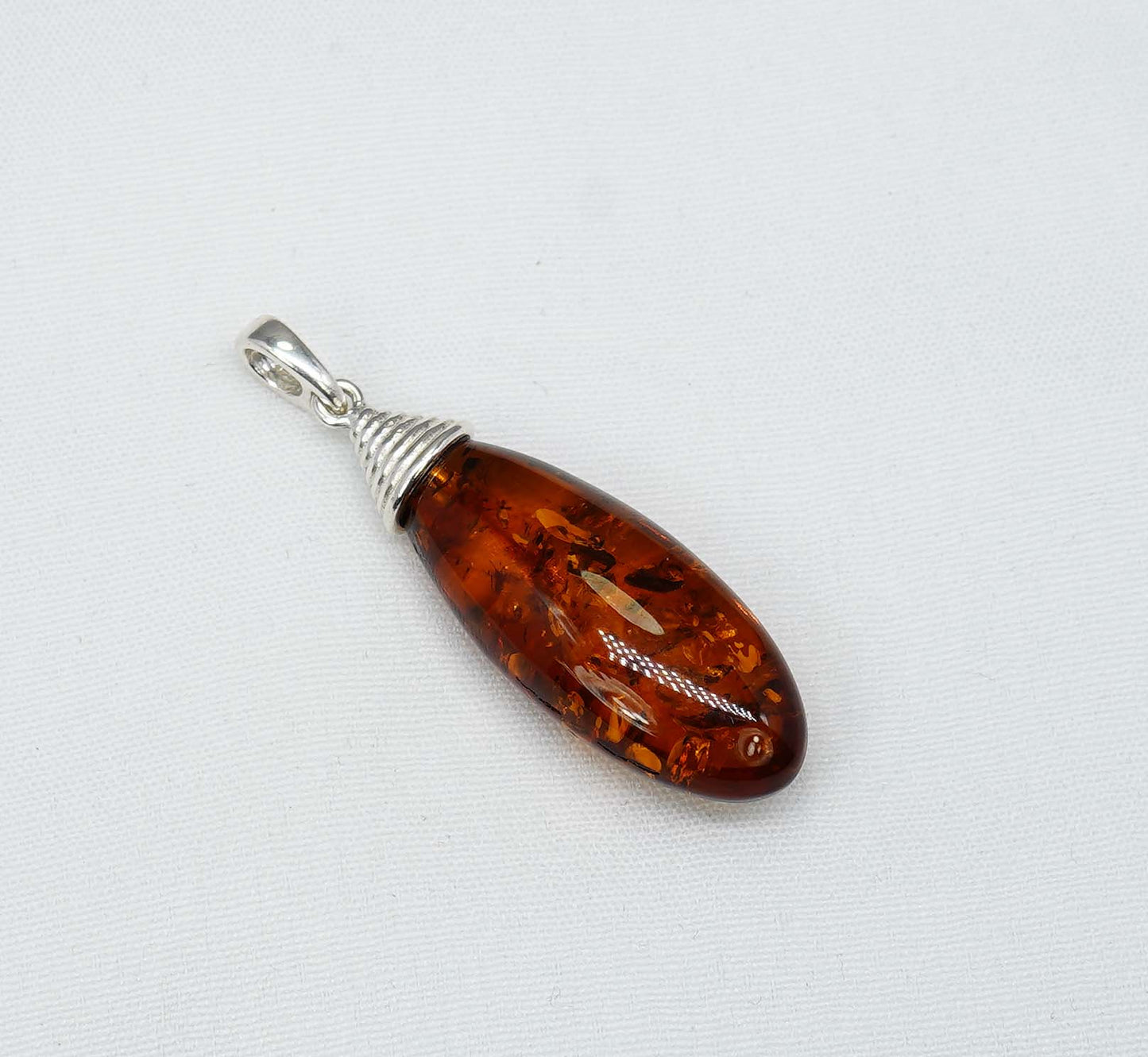 925 Solid Sterling Silver Natural Baltic Amber Chain Pendant-19.8 Inches