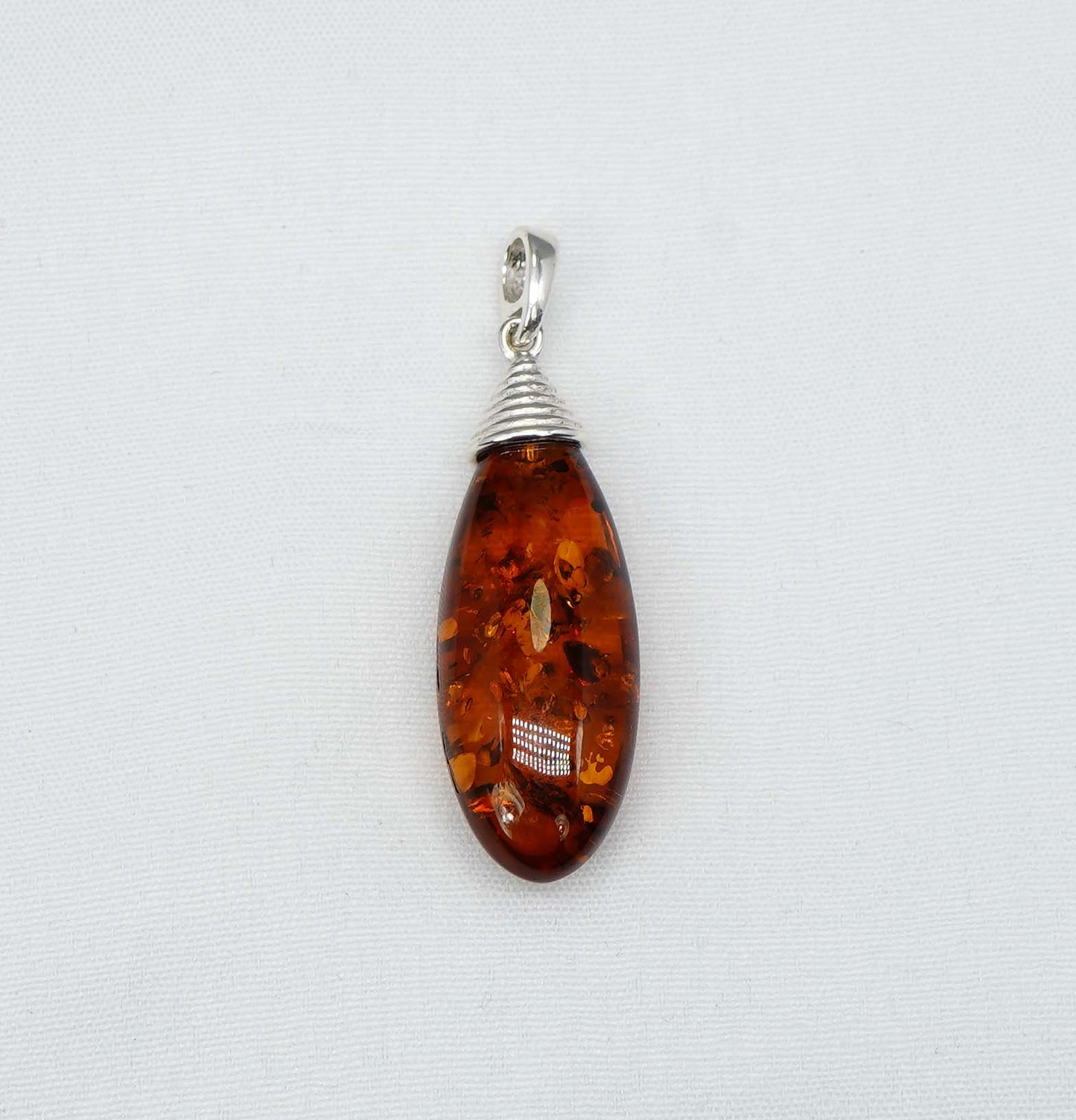 925 Solid Sterling Silver Natural Baltic Amber Chain Pendant-19.8 Inches