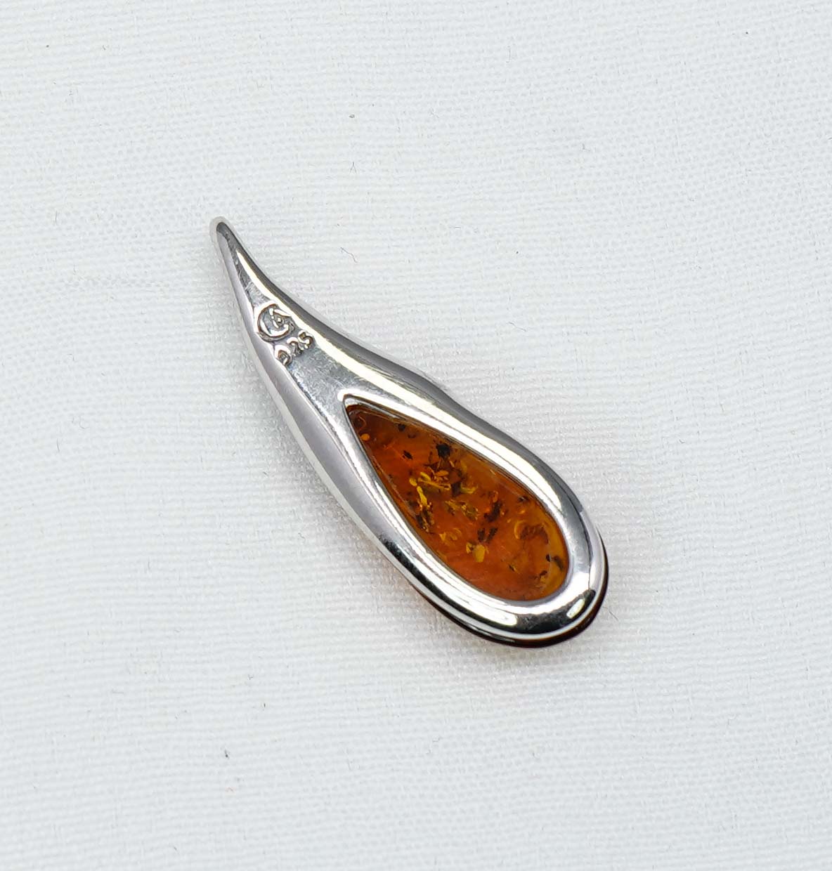 925 Solid Sterling Silver Natural Baltic Amber Chain Pendant-19.2 Inches