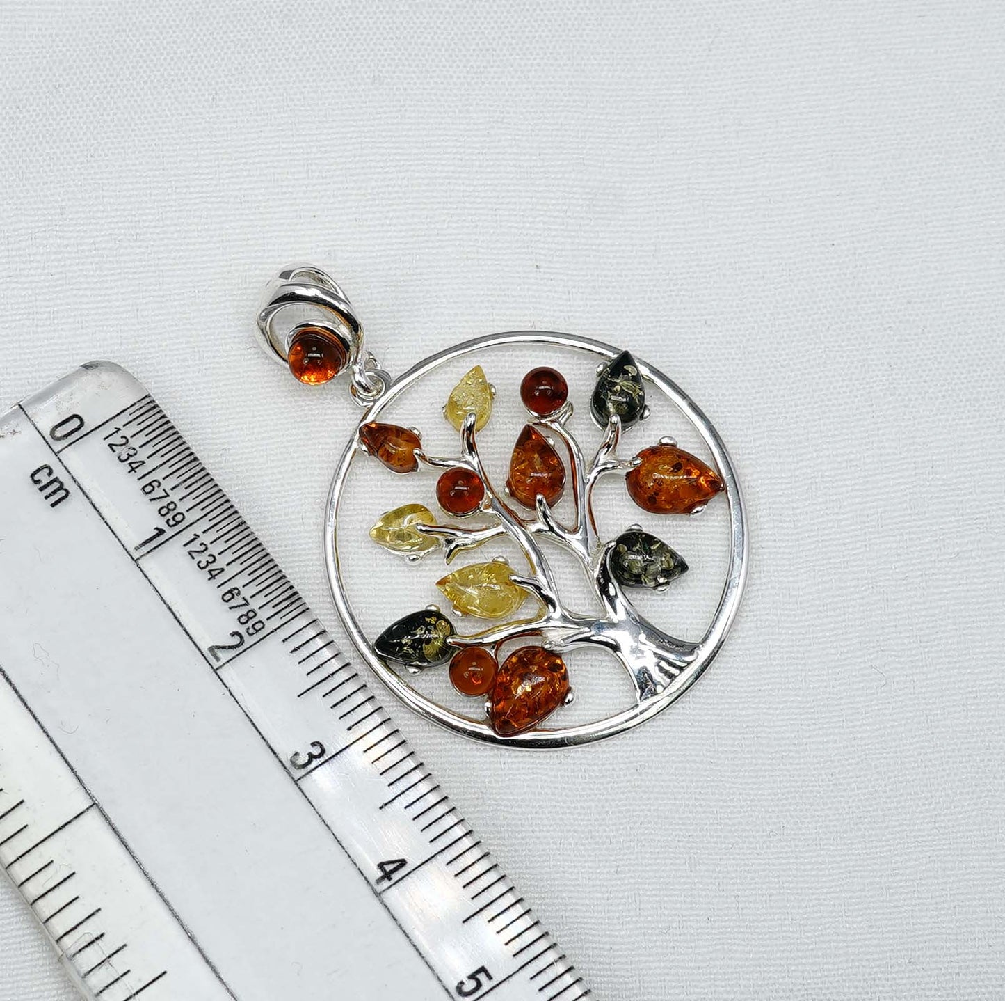 925 Solid Sterling Silver Multi Baltic Amber Tree Of Life Chain Pendant