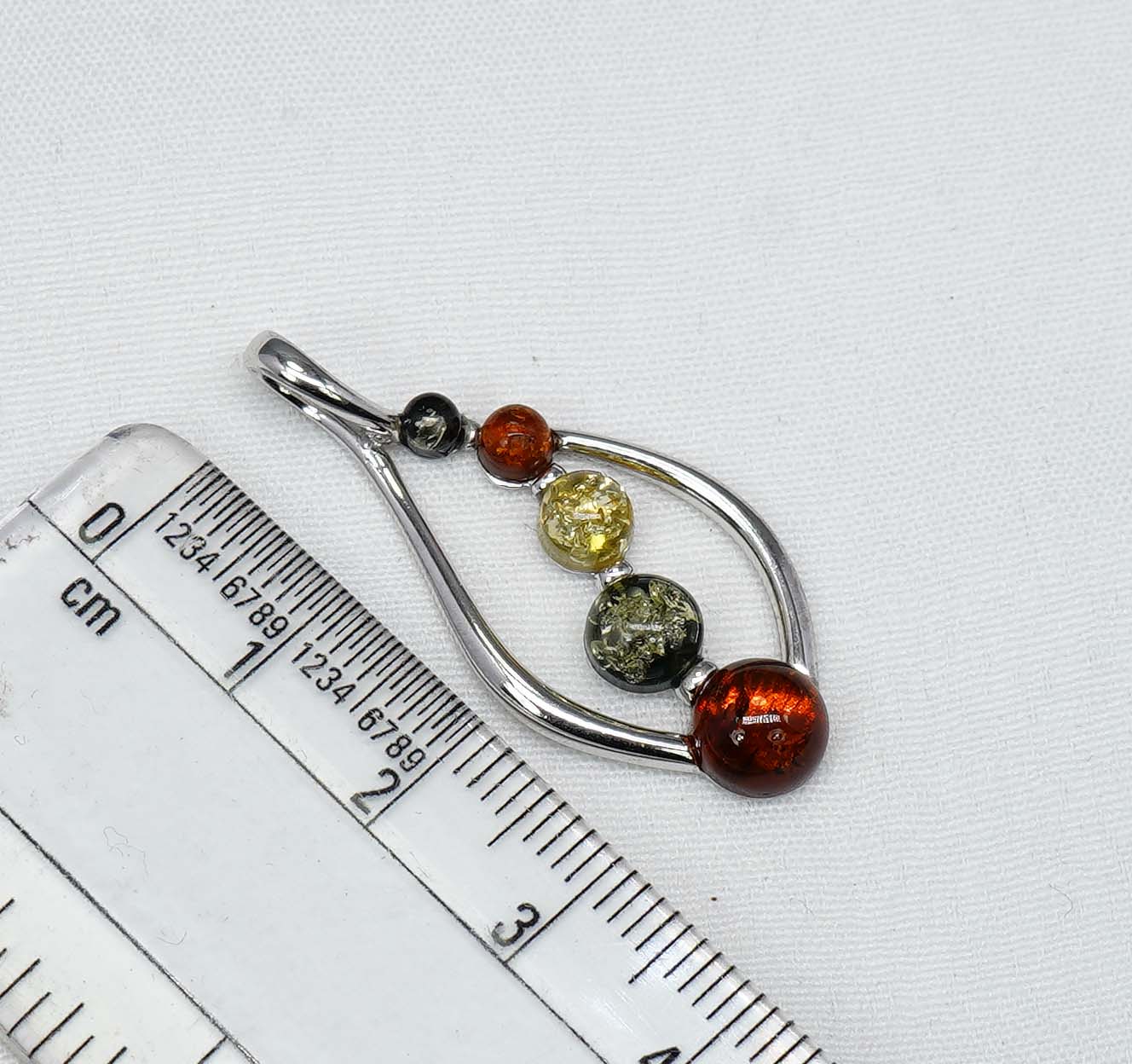 925 Solid Sterling Silver Multi Baltic Amber Chain Pendant- 19.2 Inches