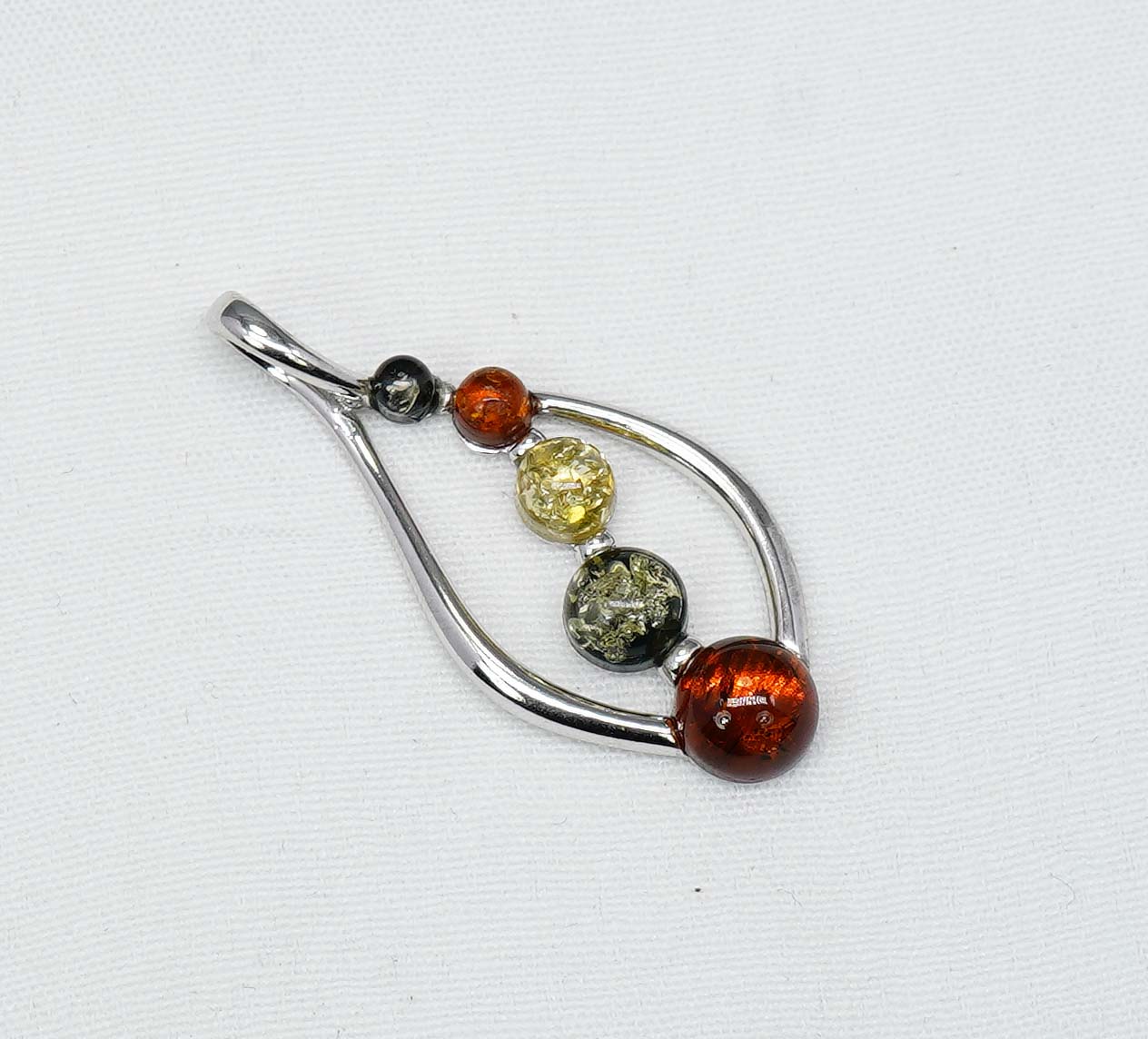 925 Solid Sterling Silver Multi Baltic Amber Chain Pendant- 19.2 Inches