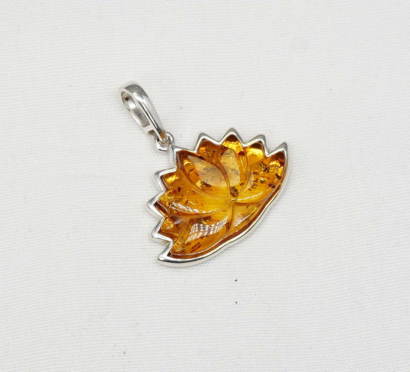 925 Solid Sterling Silver Natural Baltic Amber Chain Pendant- 19 Inches