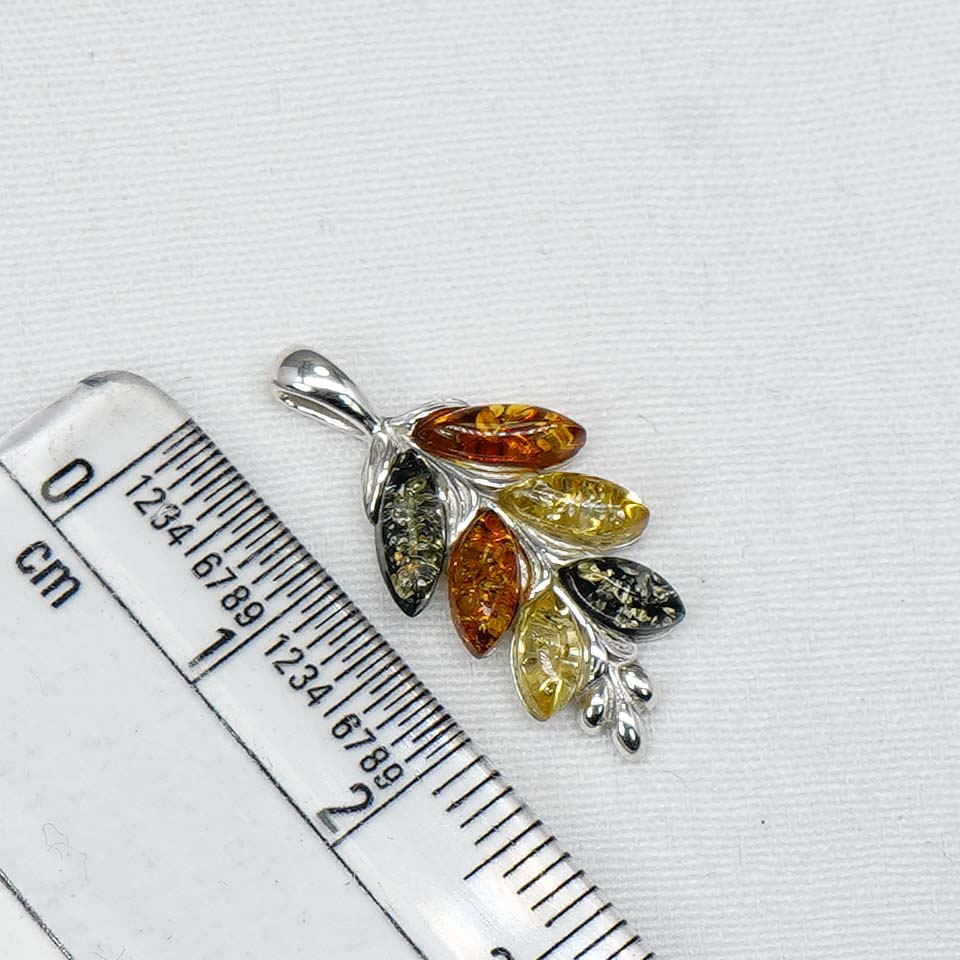 925 Solid Sterling Silver Natural Baltic Amber Leaf Chain Pendant- 20 Inches