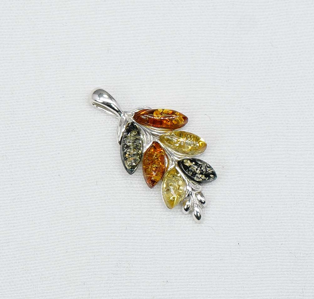 925 Solid Sterling Silver Natural Baltic Amber Leaf Chain Pendant- 20 Inches
