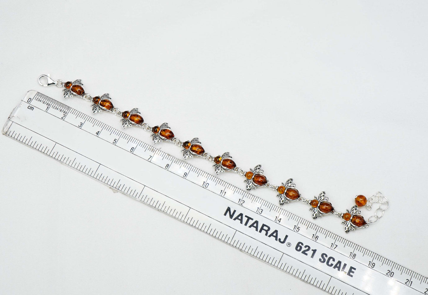 925 Solid Sterling Natural Baltic Amber Bee Bracelet - 7.5 Inches