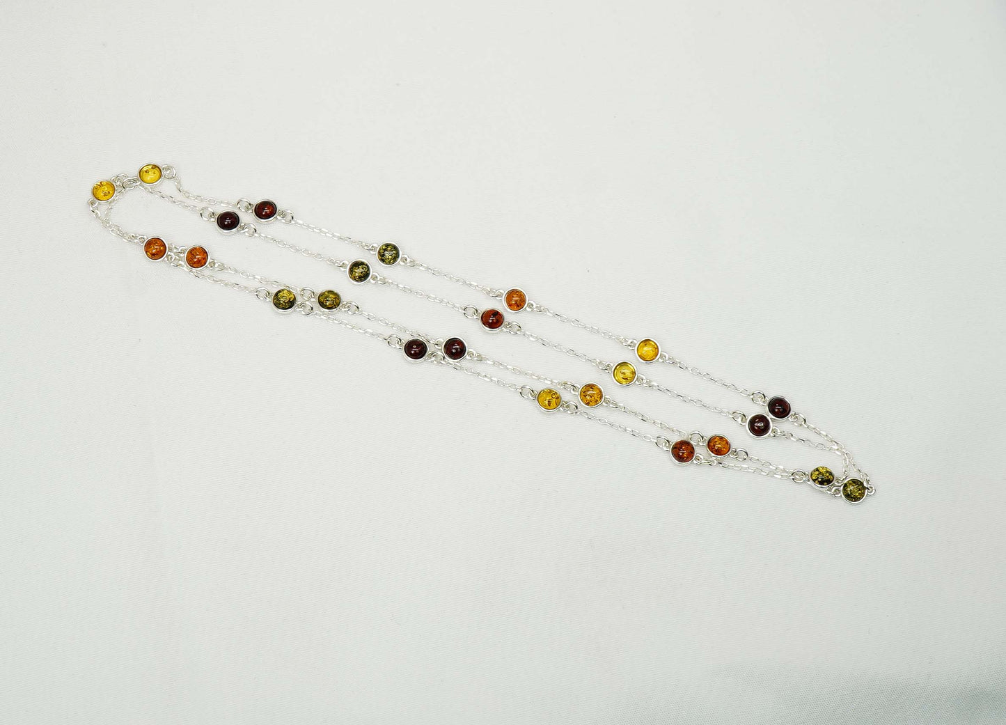 925 Solid Sterling Silver Natural Multi Baltic Amber Necklace - 30 Inches