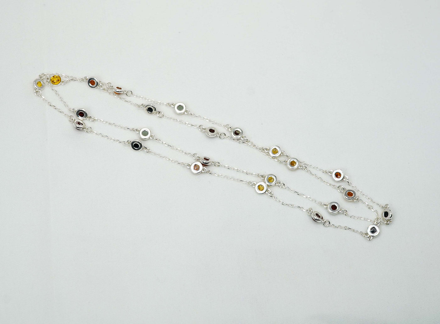 925 Solid Sterling Silver Natural Multi Baltic Amber Necklace - 30 Inches