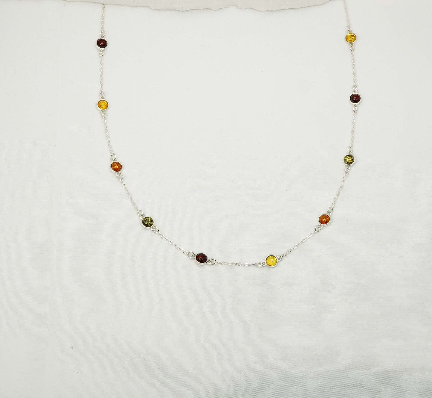 925 Solid Sterling Silver Natural Multi Baltic Amber Necklace - 30 Inches