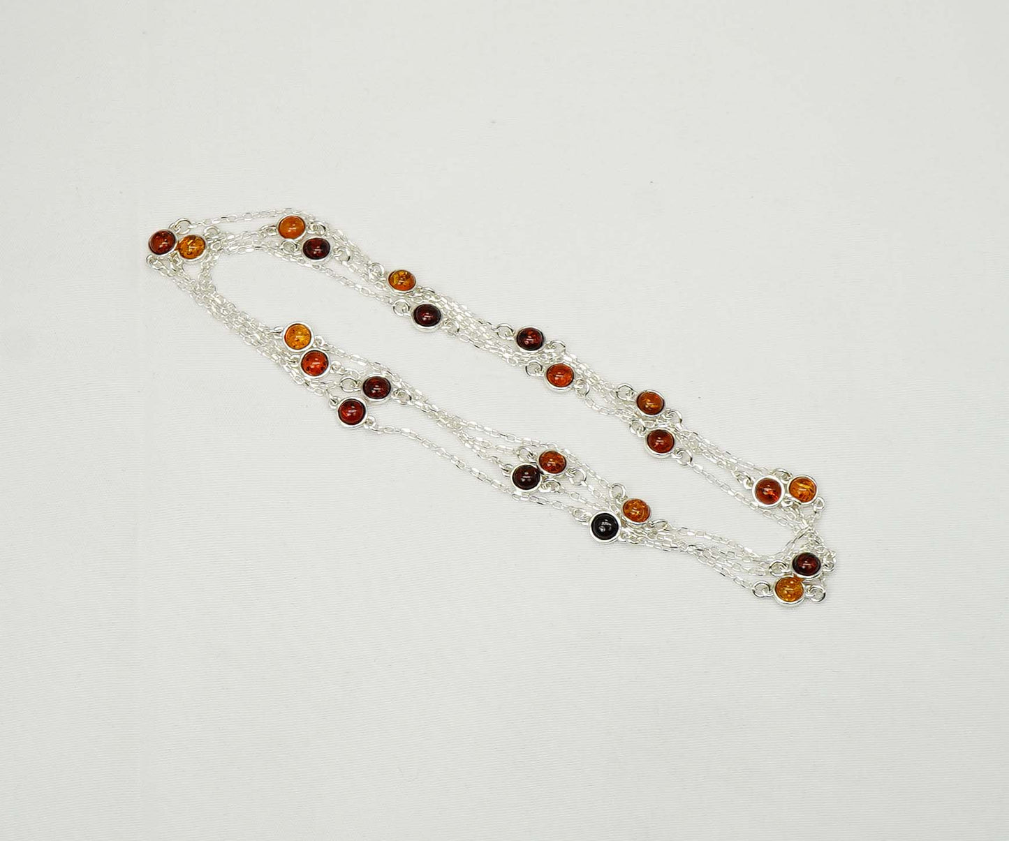 925 Solid Sterling Silver Natural Multi Baltic Amber Necklace - 47 Inches