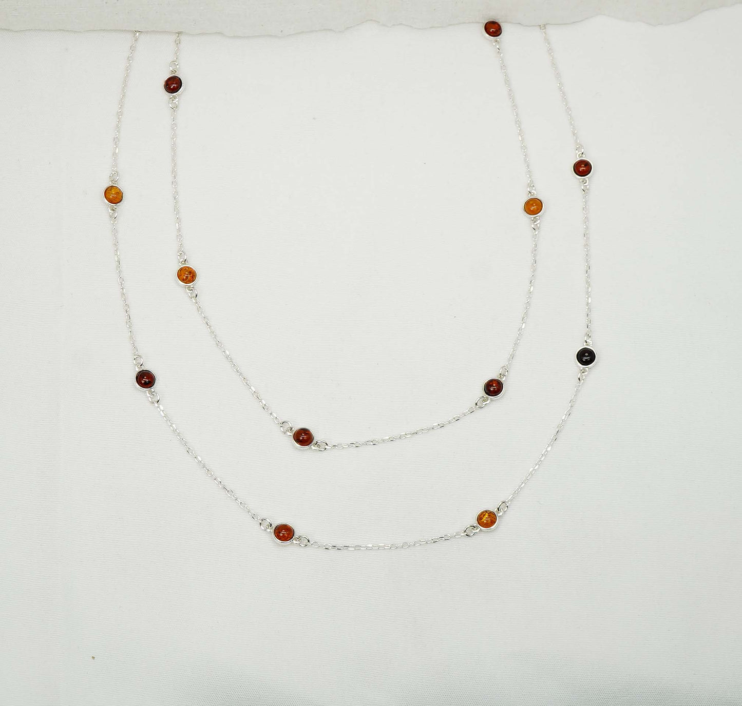 925 Solid Sterling Silver Natural Multi Baltic Amber Necklace - 47 Inches