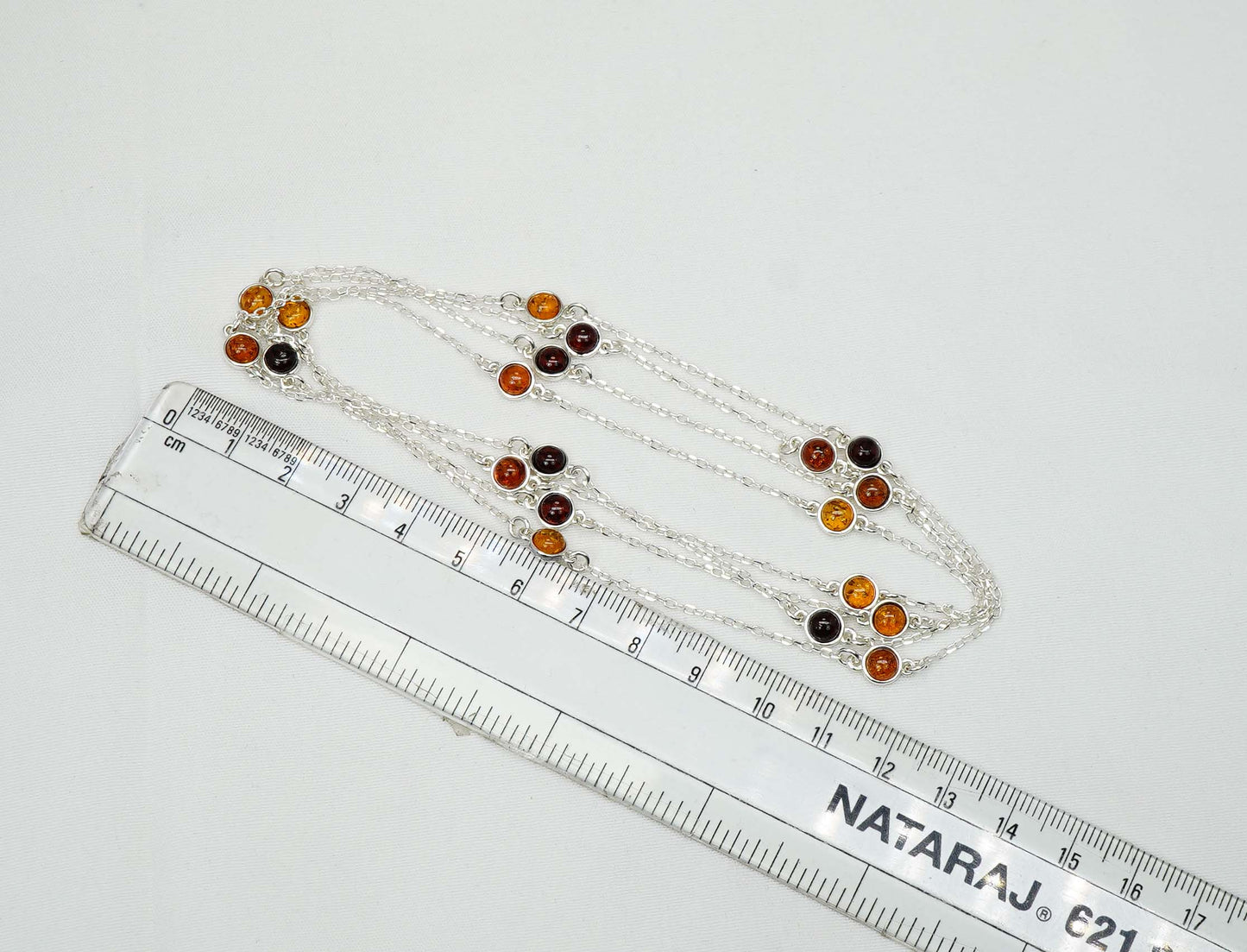 925 Solid Sterling Silver Natural Multi Baltic Amber Necklace - 42 Inches