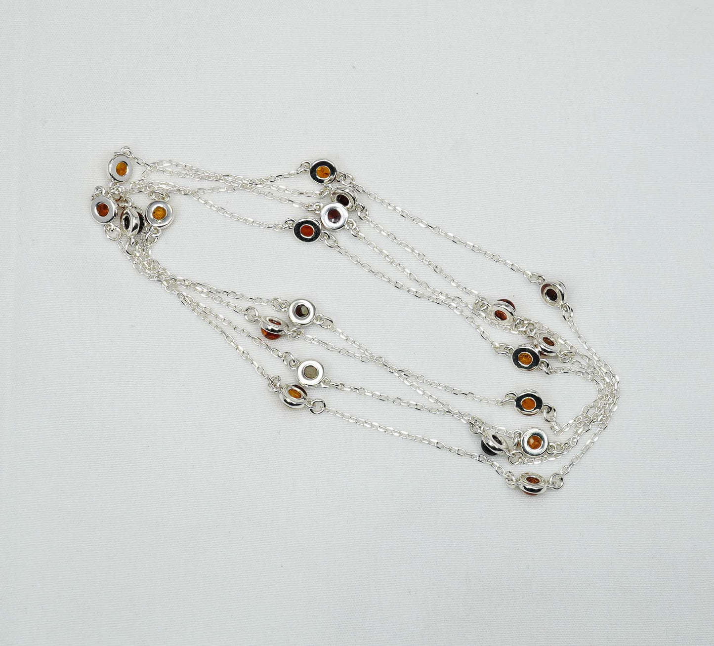 925 Solid Sterling Silver Natural Multi Baltic Amber Necklace - 42 Inches