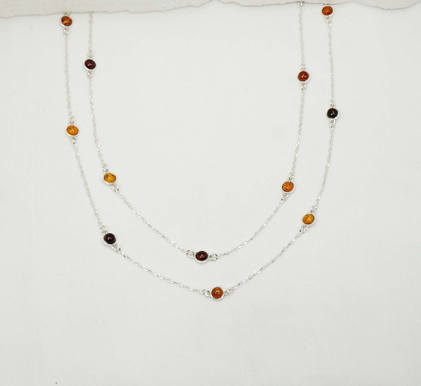 925 Solid Sterling Silver Natural Multi Baltic Amber Necklace - 42 Inches