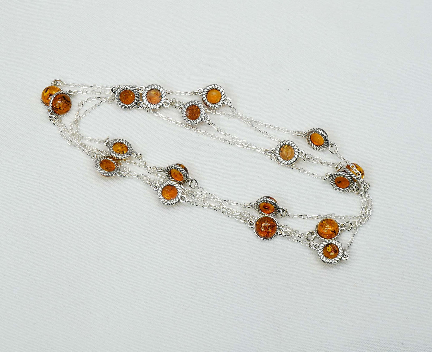 925 Solid Sterling Silver Natural Baltic Amber Necklace - 41 Inches