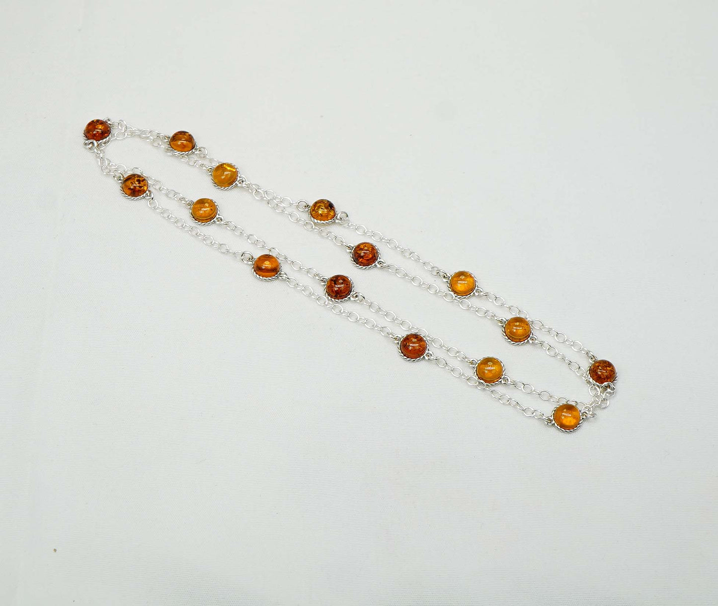 925 Solid Sterling Silver Natural Baltic Amber Necklace - 28 Inches