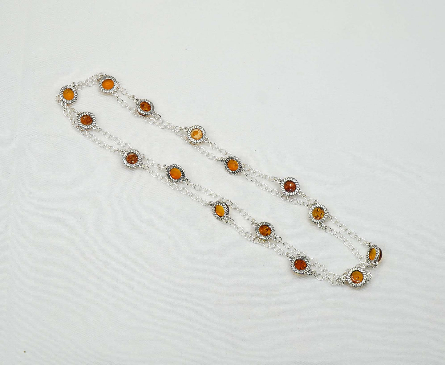 925 Solid Sterling Silver Natural Baltic Amber Necklace - 28 Inches