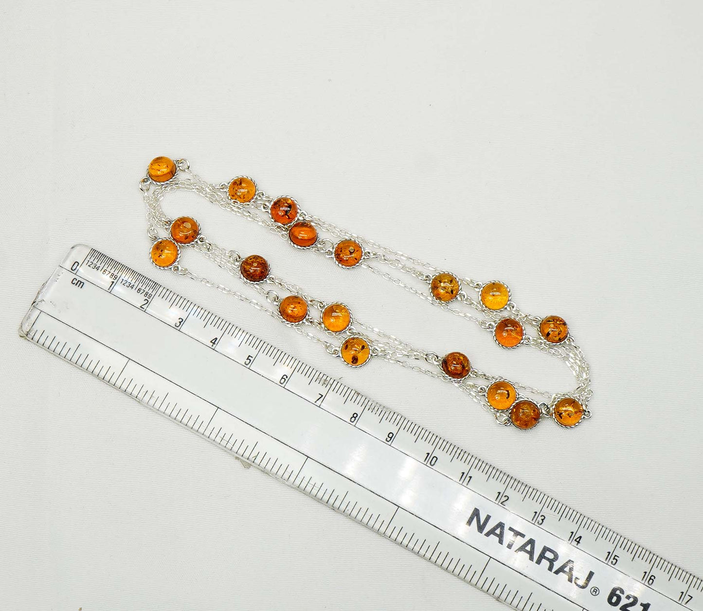 925 Solid Sterling Silver Natural Baltic Amber Necklace - 43 Inches