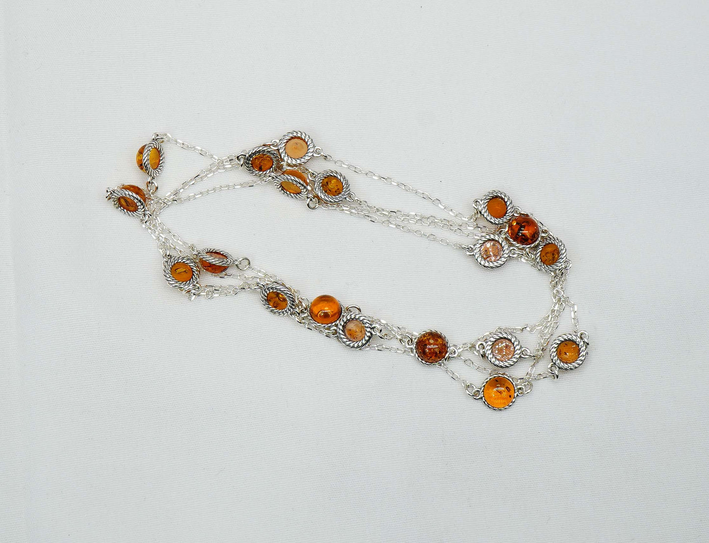 925 Solid Sterling Silver Natural Baltic Amber Necklace - 43 Inches