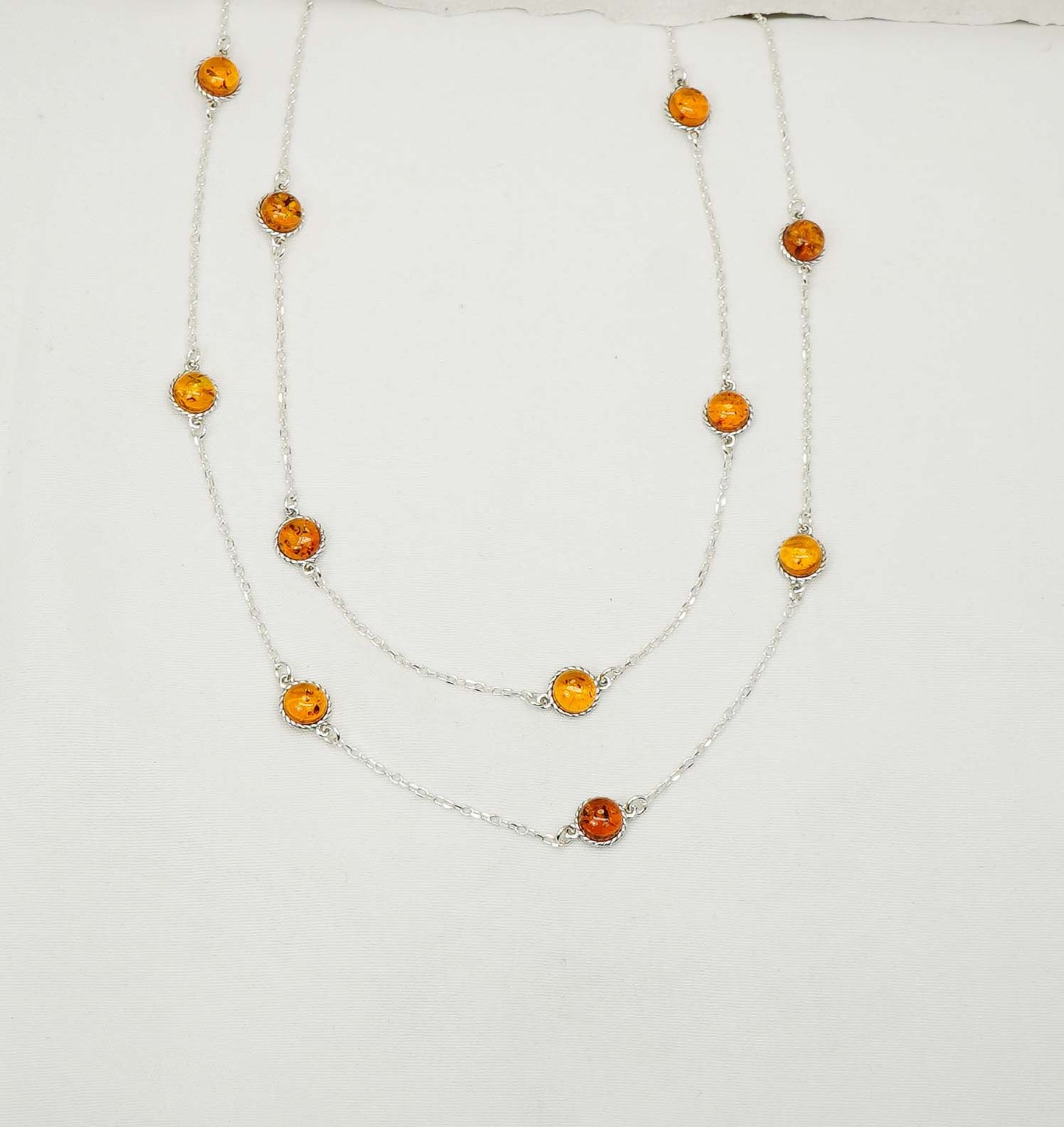 925 Solid Sterling Silver Natural Baltic Amber Necklace - 43 Inches