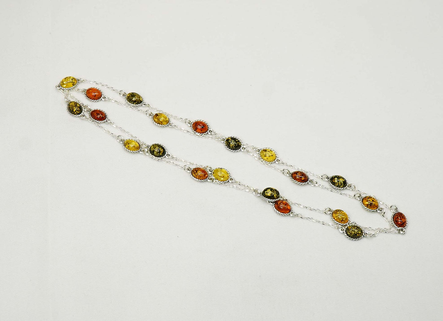 925 Solid Sterling Silver Natural Multi Baltic Amber Necklace - 30 Inches