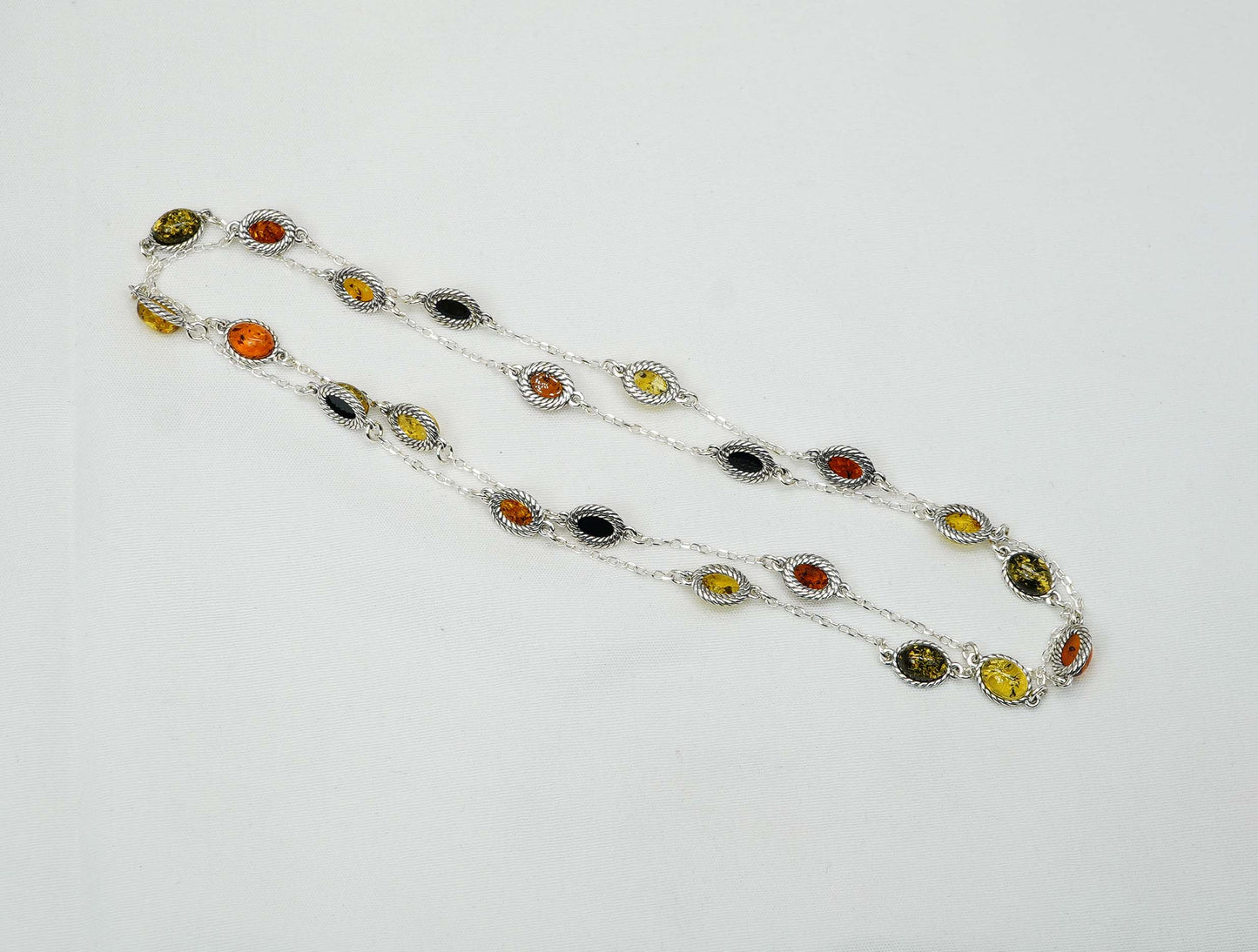 925 Solid Sterling Silver Natural Multi Baltic Amber Necklace - 30 Inches