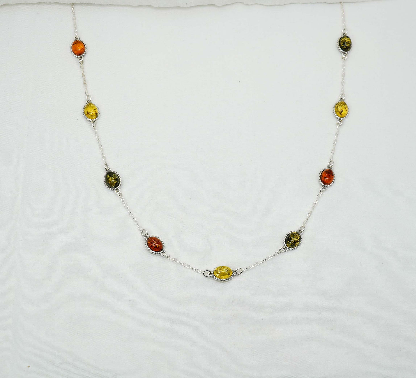 925 Solid Sterling Silver Natural Multi Baltic Amber Necklace - 30 Inches