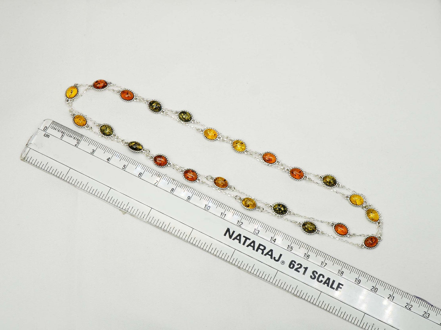 925 Solid Sterling Silver Natural Multi Baltic Amber Necklace - 32 Inches