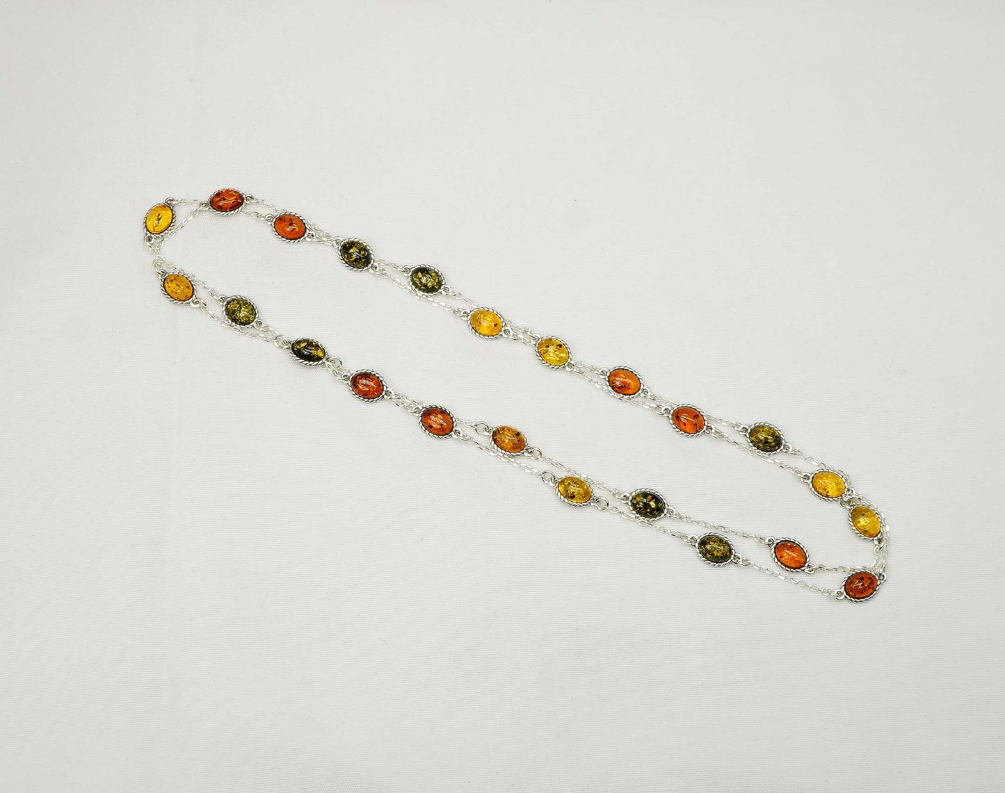 925 Solid Sterling Silver Natural Multi Baltic Amber Necklace - 32 Inches