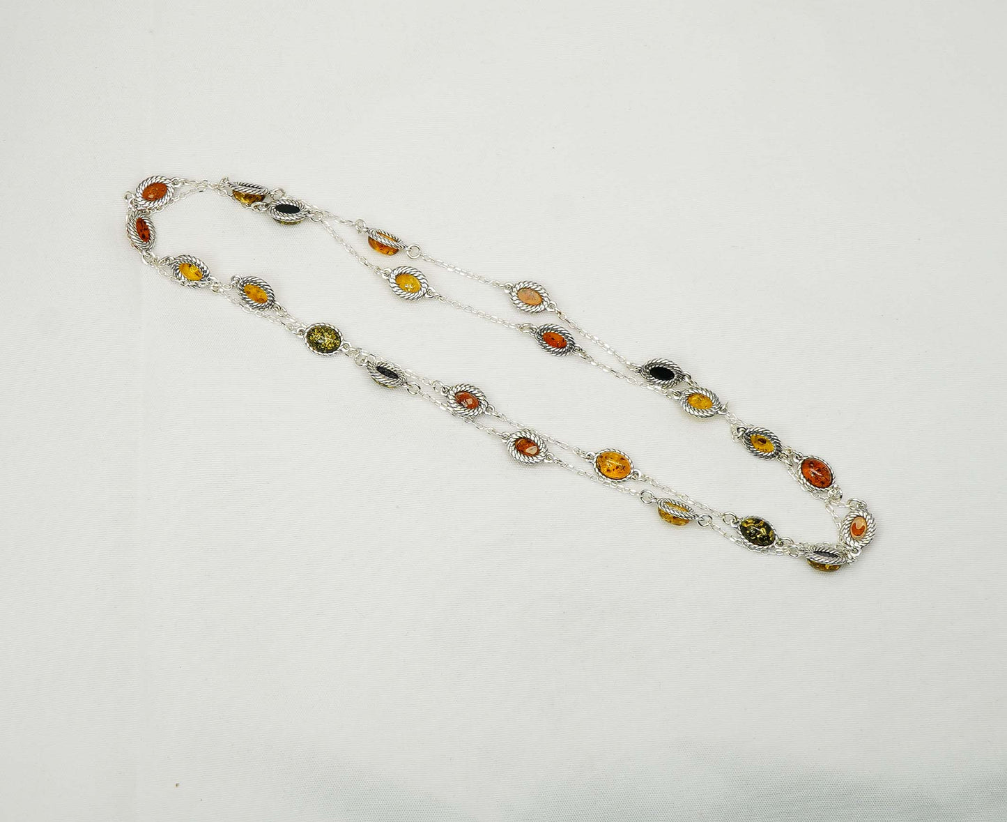 925 Solid Sterling Silver Natural Multi Baltic Amber Necklace - 32 Inches