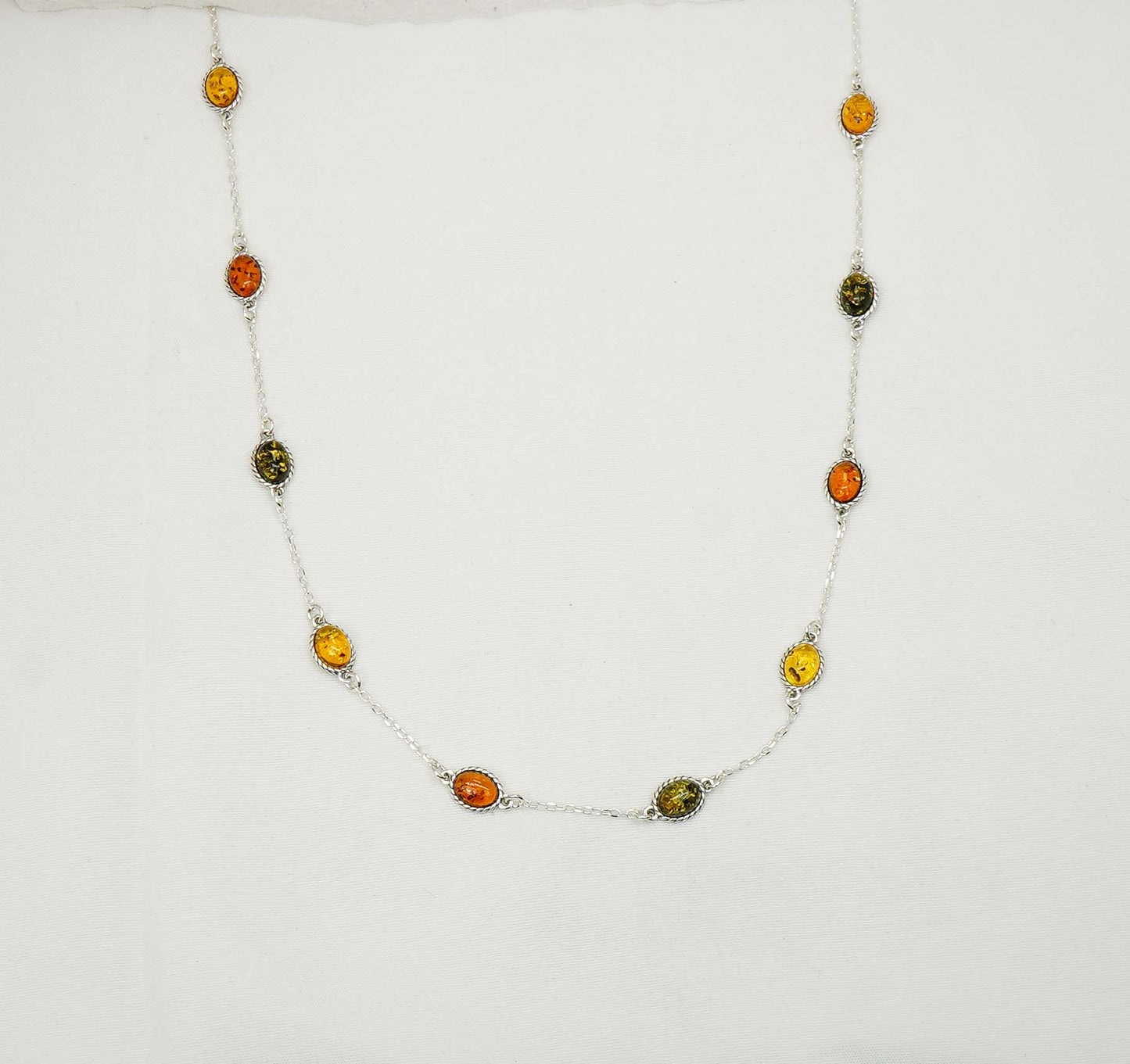 925 Solid Sterling Silver Natural Multi Baltic Amber Necklace - 32 Inches