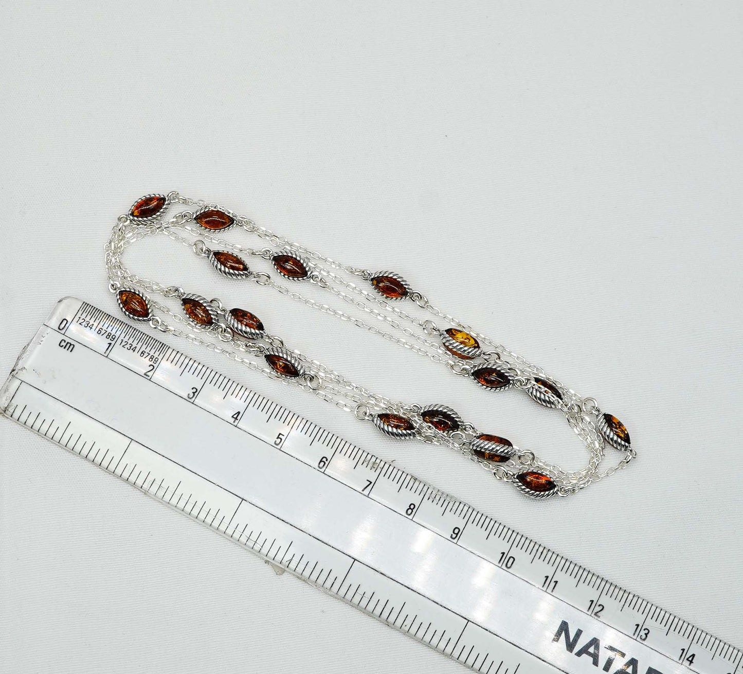 925 Solid Sterling Silver Natural Baltic Amber Necklace - 39 Inches