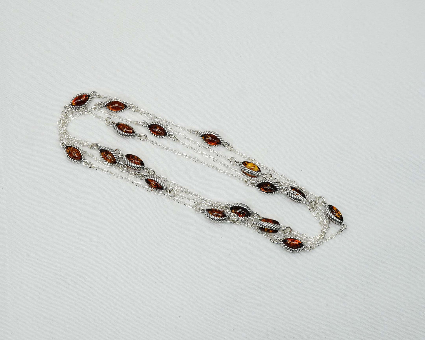 925 Solid Sterling Silver Natural Baltic Amber Necklace - 39 Inches