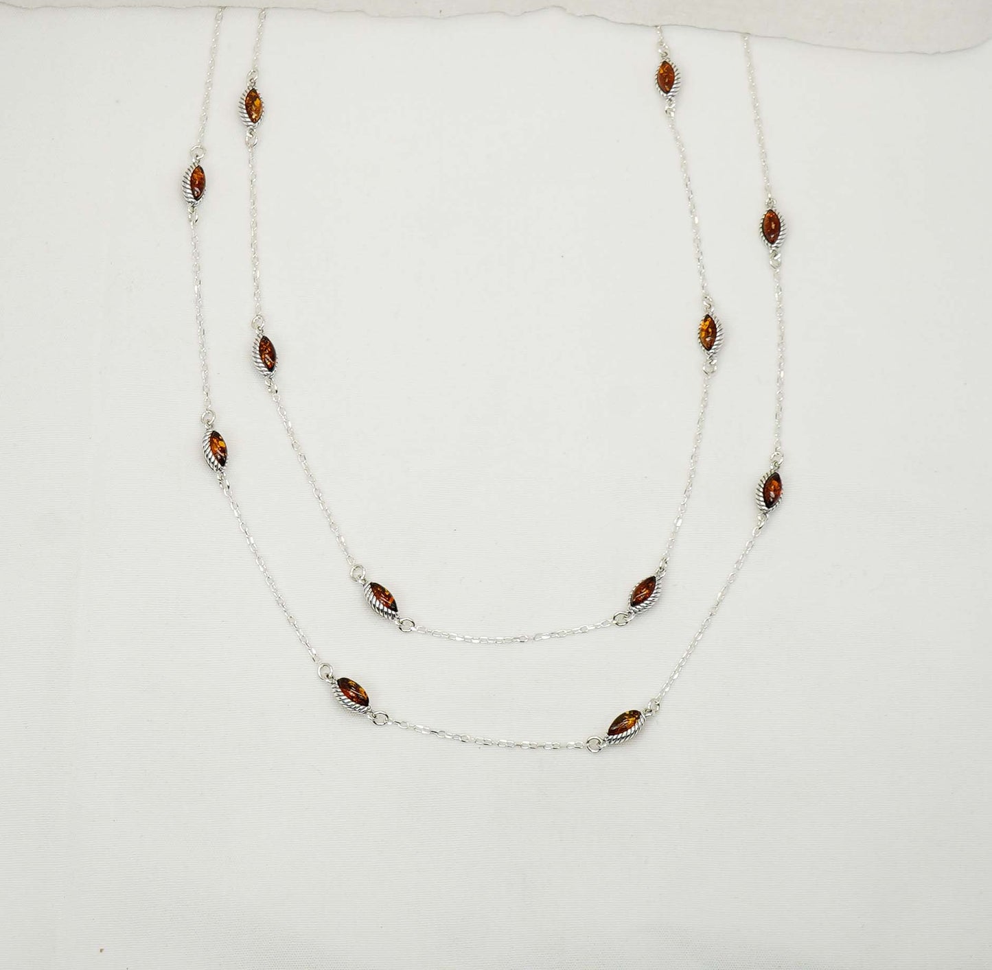 925 Solid Sterling Silver Natural Baltic Amber Necklace - 39 Inches