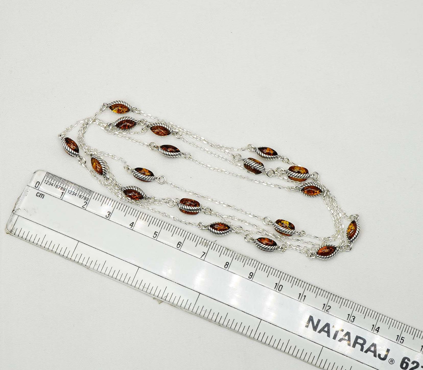 925 Solid Sterling Silver Natural Baltic Amber Necklace - 39 Inches