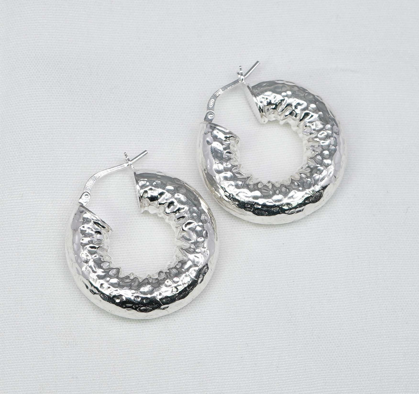 925 Solid Sterling Silver Plain Hoop Earring-1.2 Inch