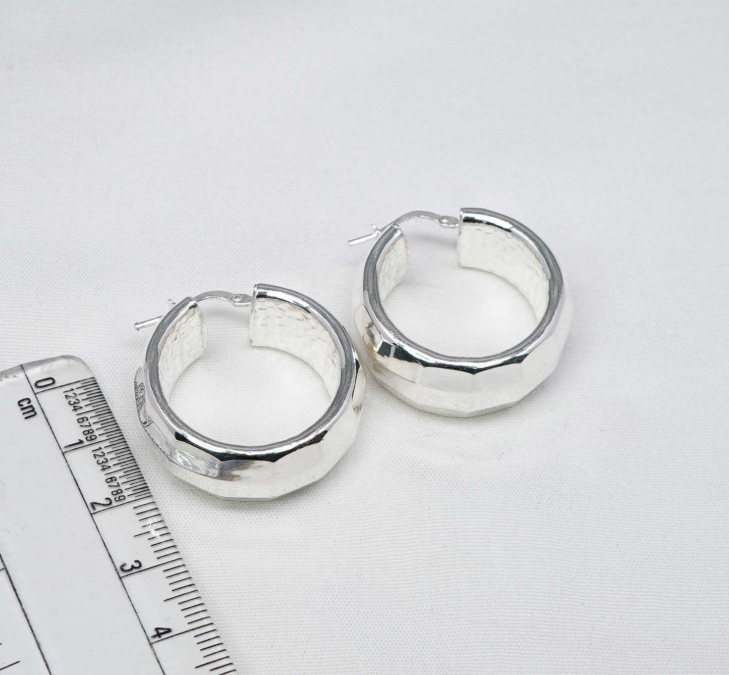 925 Solid Sterling Silver Plain Hoop Earring-1.2 Inch