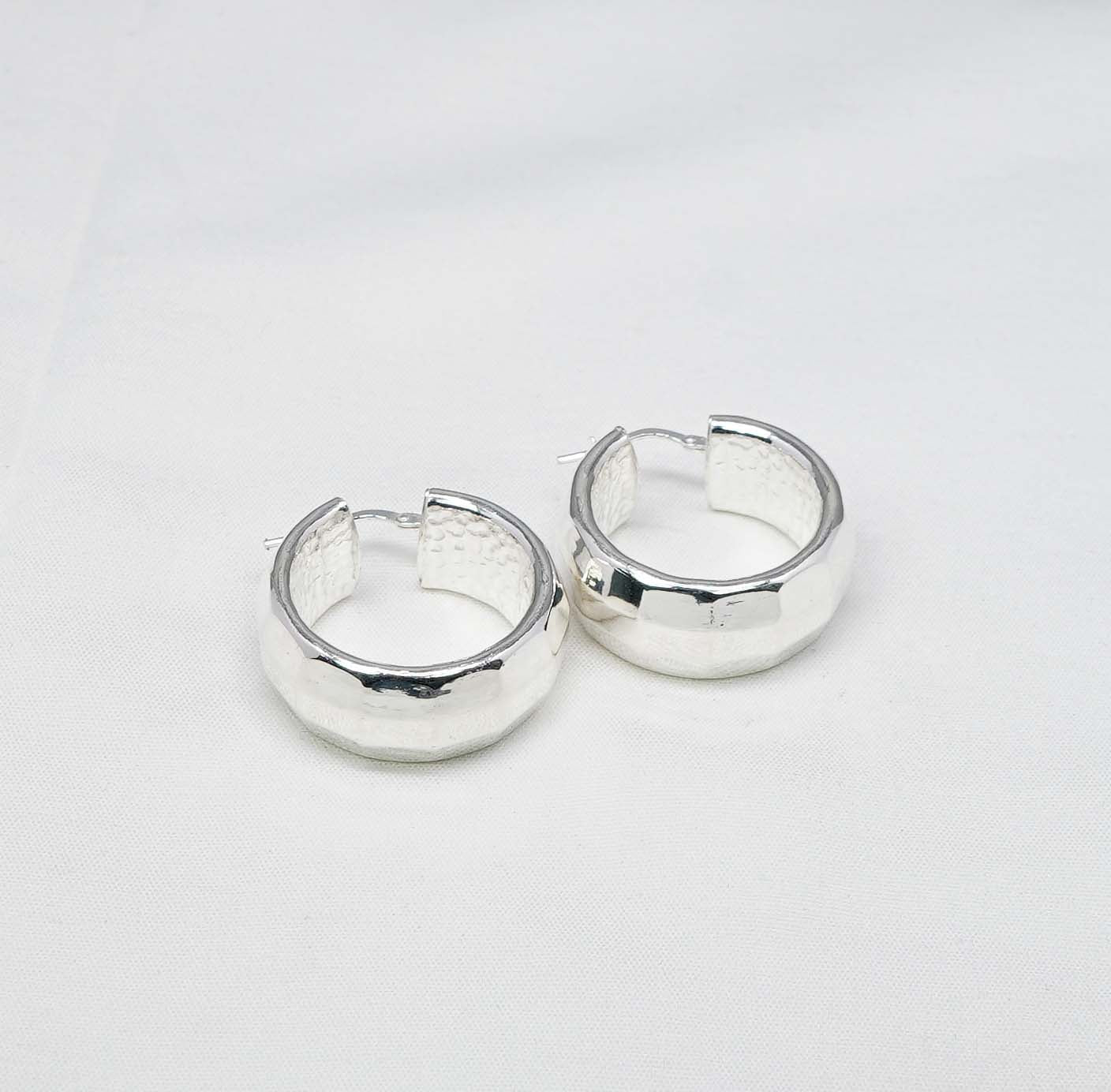 925 Solid Sterling Silver Plain Hoop Earring-1.2 Inch