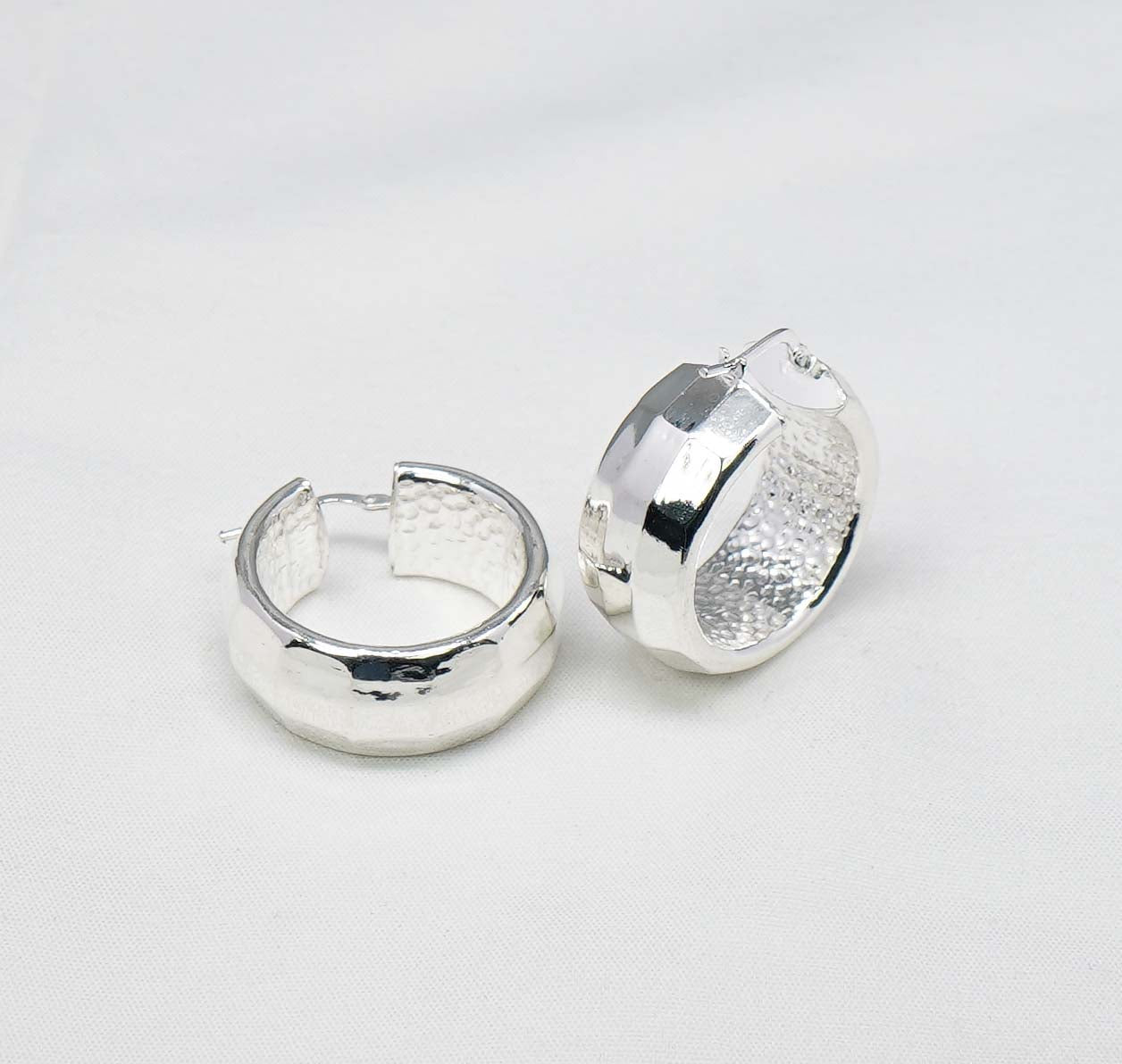 925 Solid Sterling Silver Plain Hoop Earring-1.2 Inch