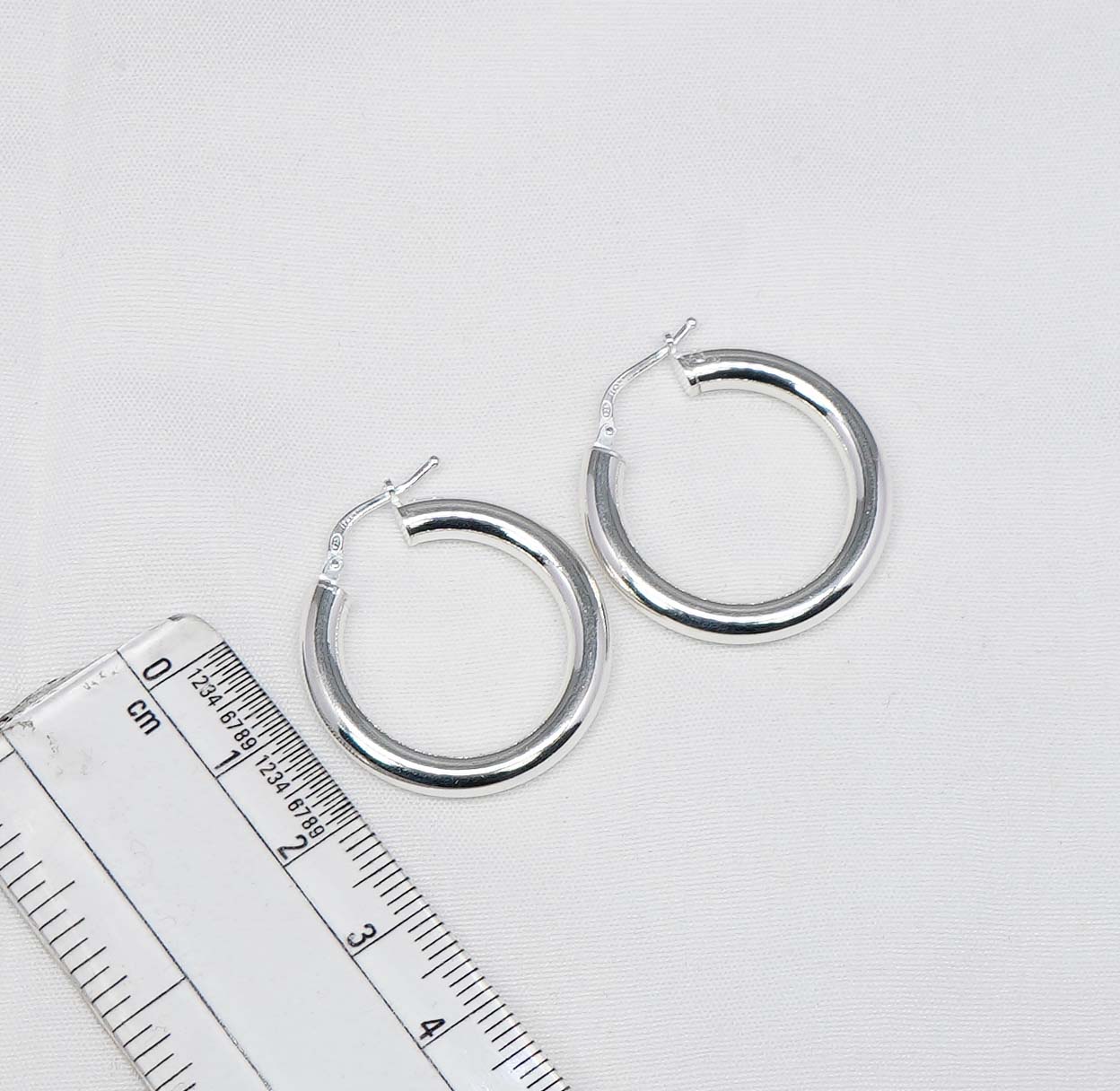 925 Solid Sterling Silver Plain Hoop Earring-1.2 Inch
