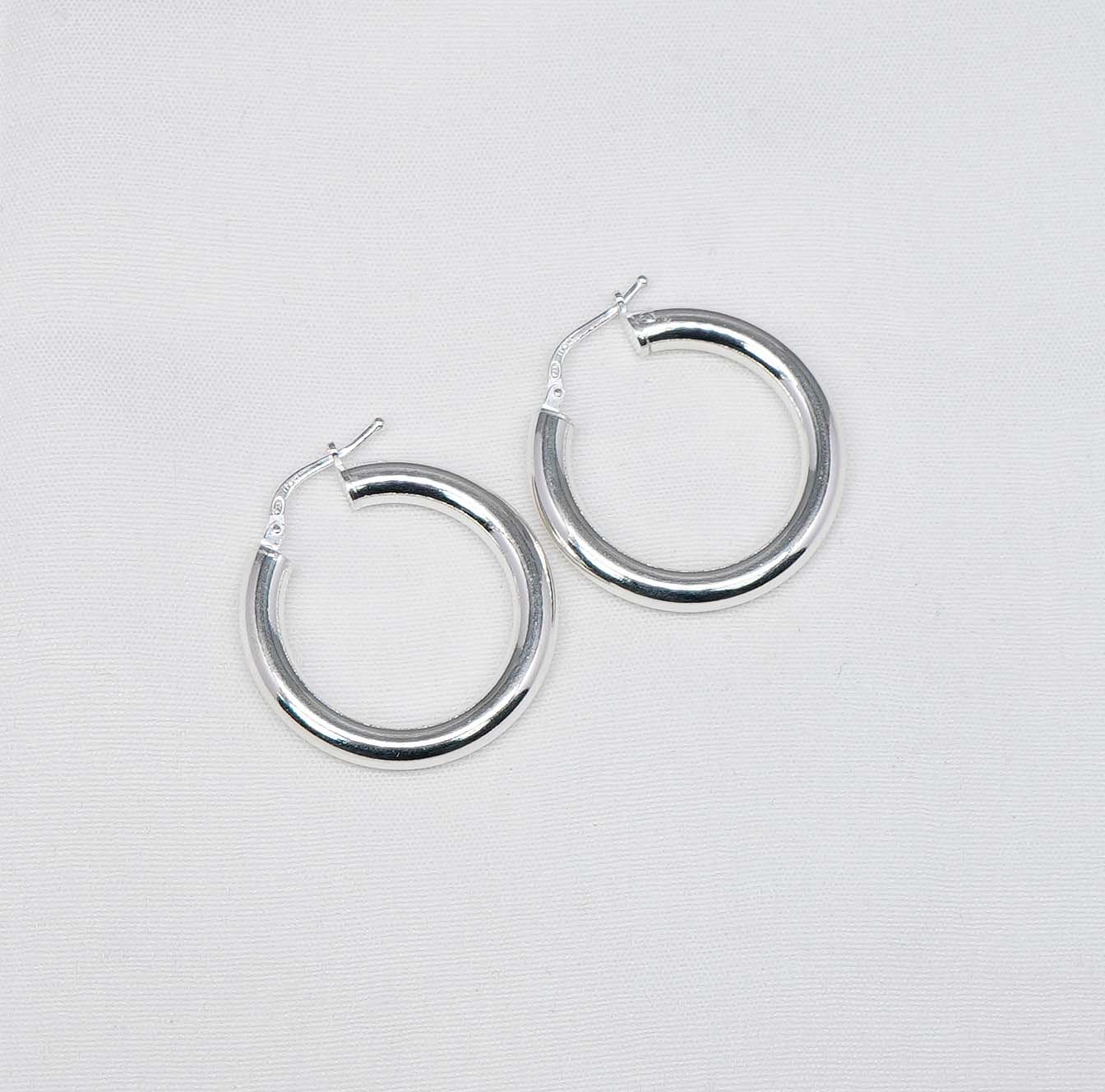 925 Solid Sterling Silver Plain Hoop Earring-1.2 Inch