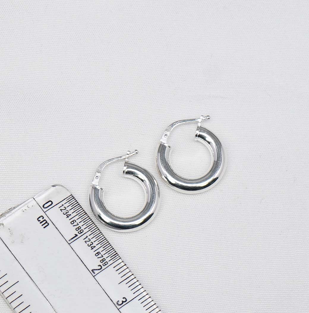 925 Solid Sterling Silver Plain Hoop Earring-0.7 Inch