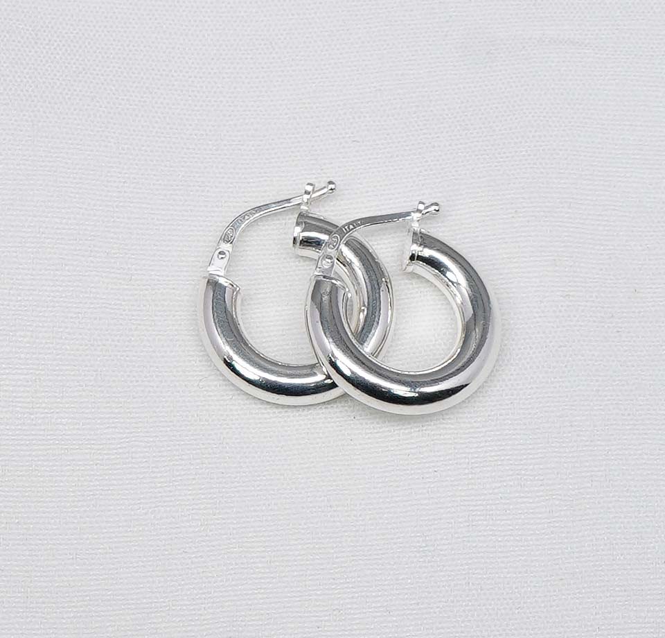 925 Solid Sterling Silver Plain Hoop Earring-0.7 Inch