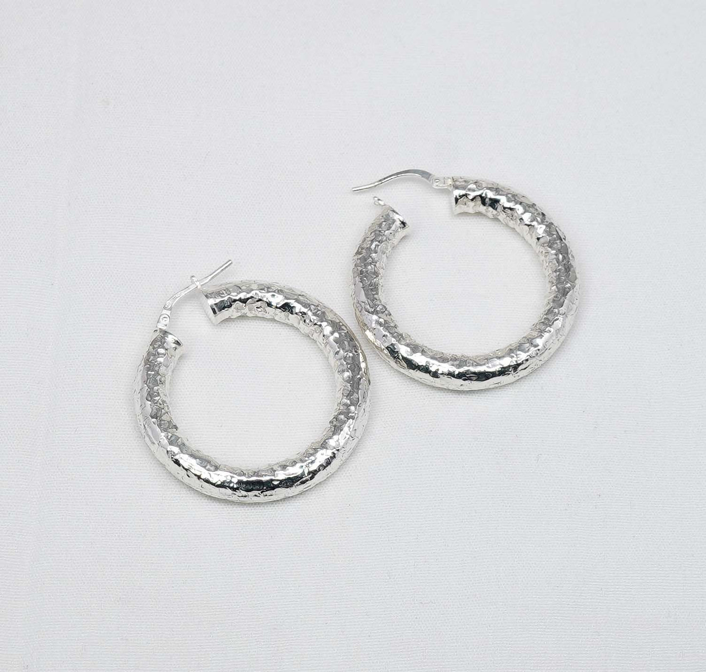 925 Solid Sterling Silver Plain Hoop Earring-1.6 Inch