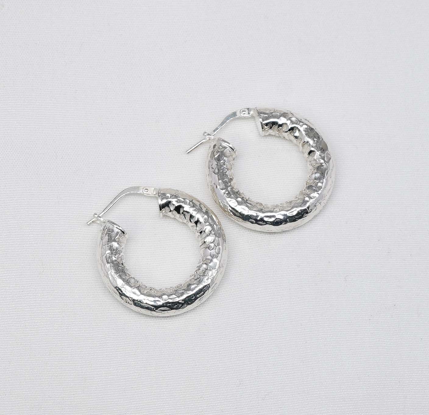925 Solid Sterling Silver Plain Hoop Earring-1.1 Inch