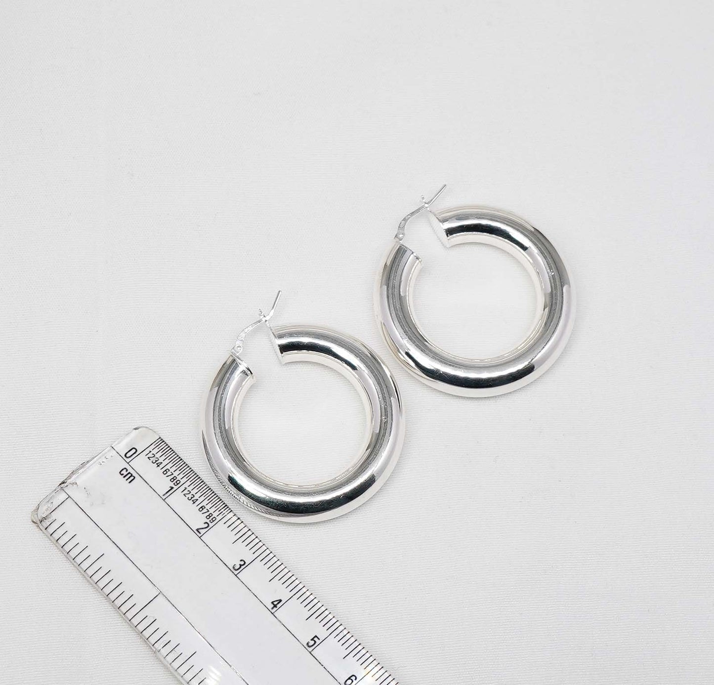 925 Solid Sterling Silver Plain Hoop Earring-1.7 Inch