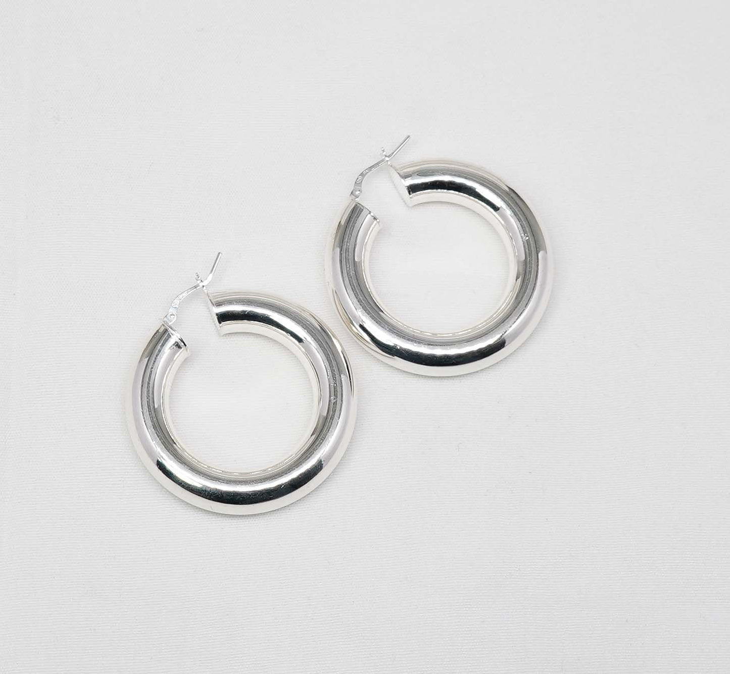 925 Solid Sterling Silver Plain Hoop Earring-1.7 Inch