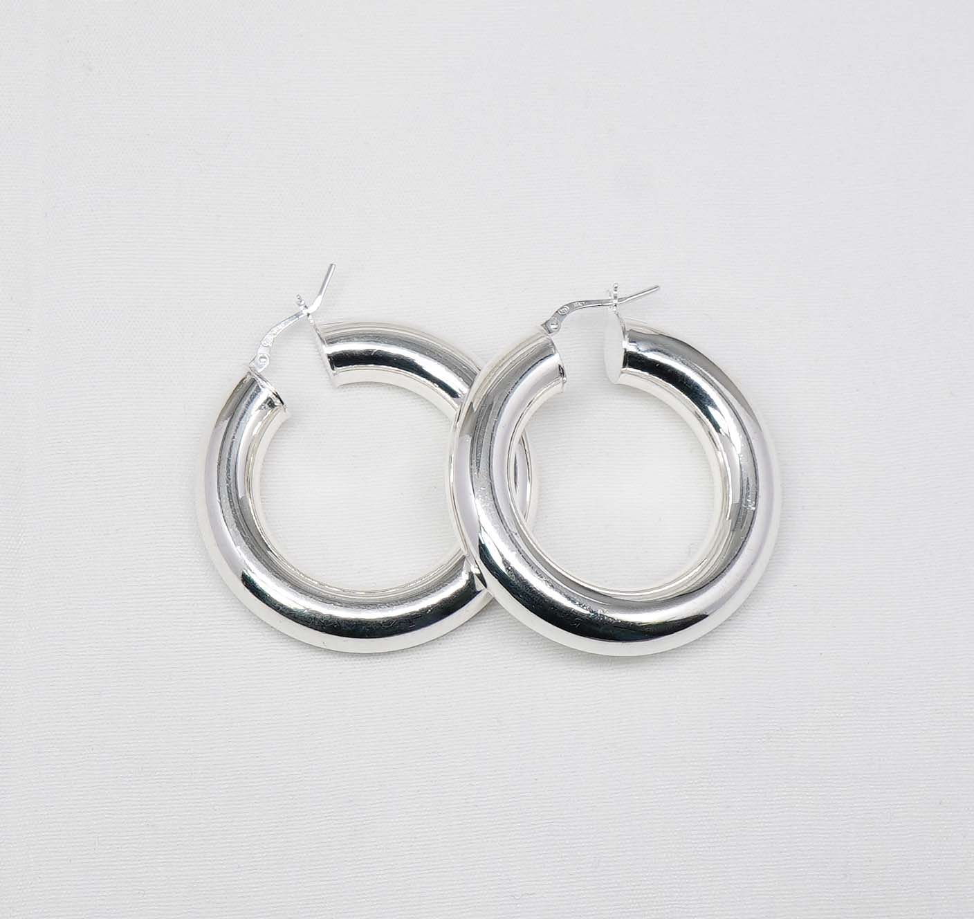 925 Solid Sterling Silver Plain Hoop Earring-1.7 Inch