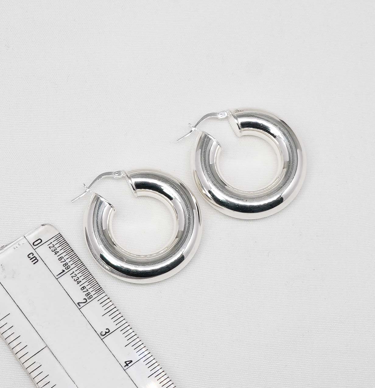 925 Solid Sterling Silver Plain Hoop Earring-1.3 Inch